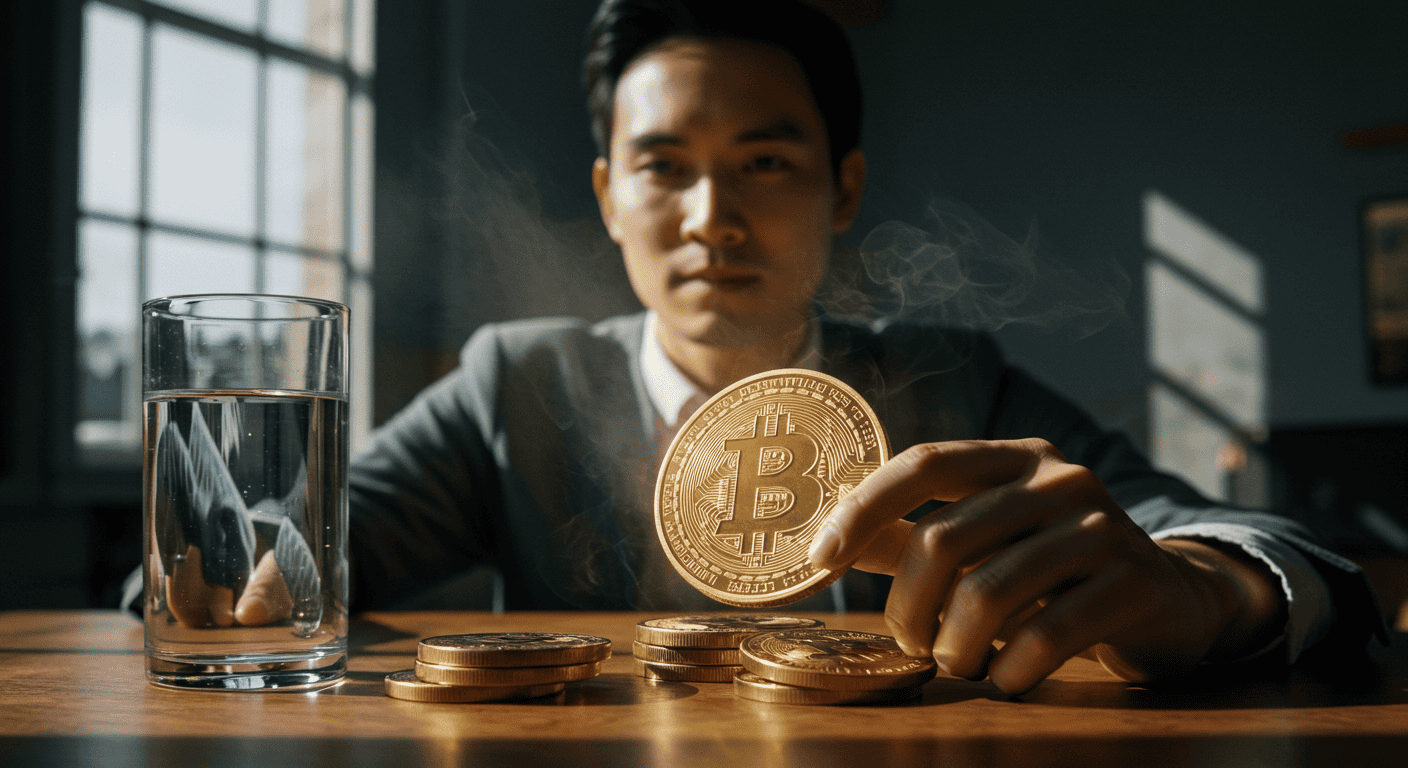 Person holding a Bitcoin coin indoors