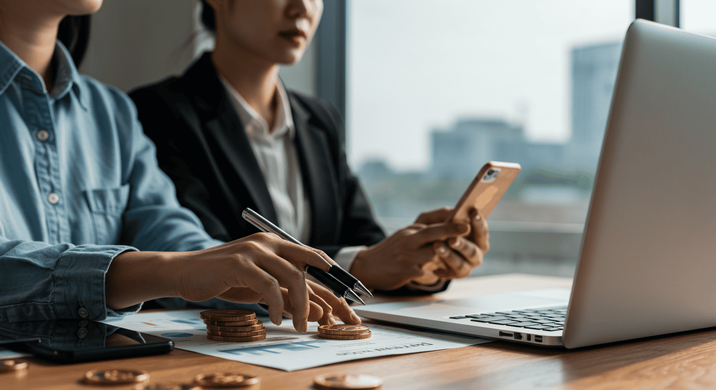 Business team analyzing cryptocurrency investments