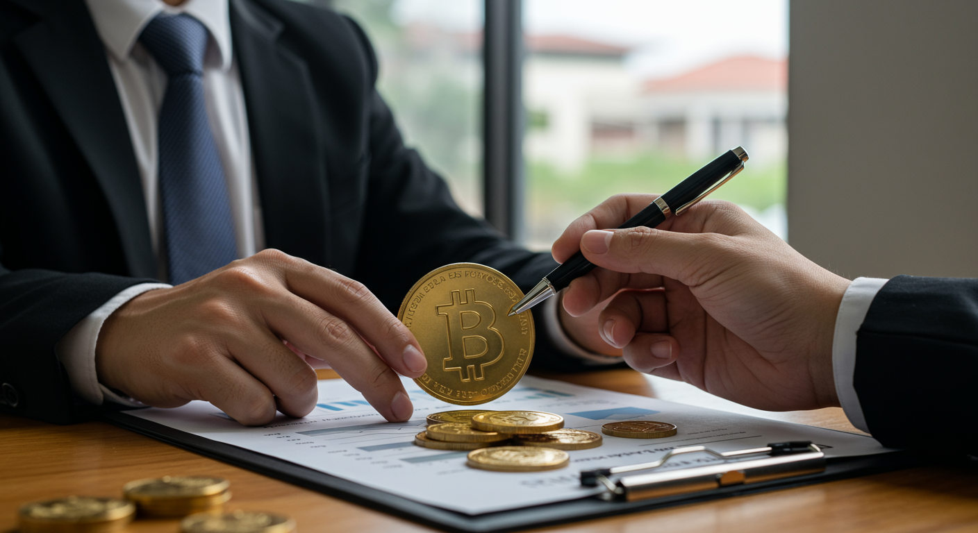 Businessmen discussing Bitcoin investment strategy